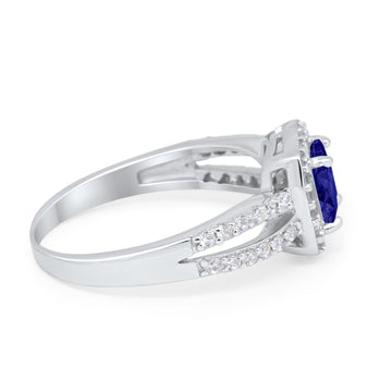 Dazzling Split Shank Engagement Ring Simulated Blue Sapphire CZ 925 Sterling Silver